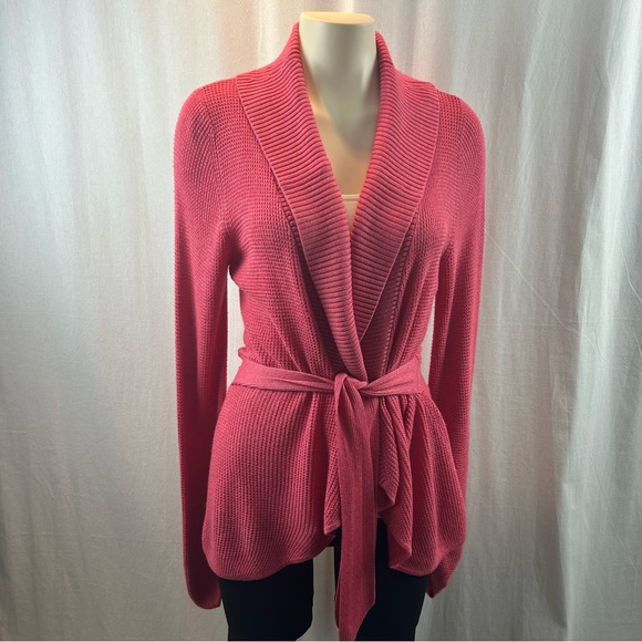 lululemon athletica Sweaters - Lululemon Pink Cashmere Bamboo Tencel Waffle Knit Belted Open Cardigan 10